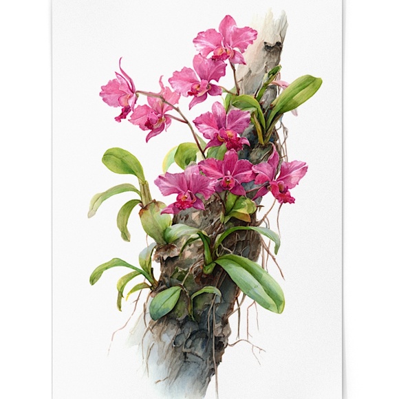 Watercolor Pink Orchids Wall Art Print Unframed - Elegant Floral Serenity - Picture 2 of 6